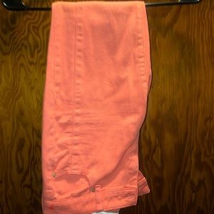 Coral colored skinny jeans